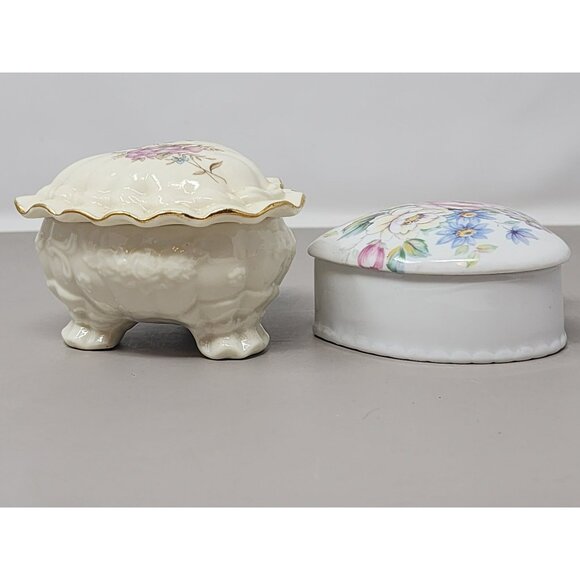 Vntg Liette Hand Decorated‎ In The USA&Unmarked Heart Shaped Trinket Boxes - Picture 5 of 9